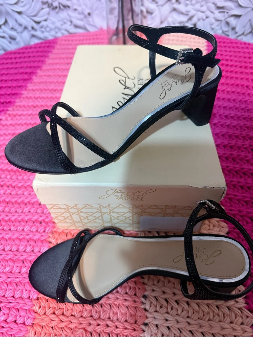 Jewel Badgley Mischka Black Sparkle Strappy Sandals - Picture 5 of 5